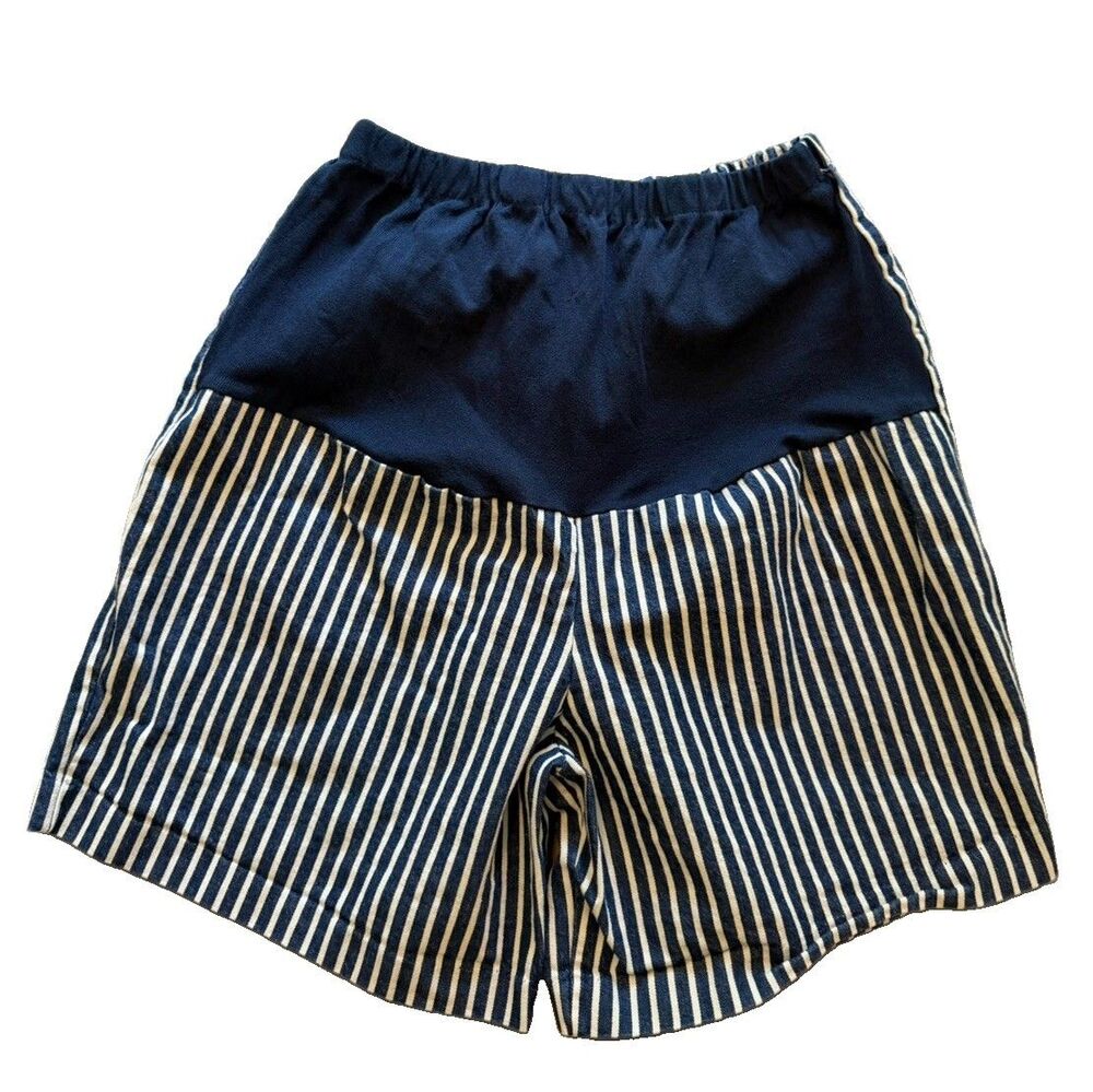 Vintage 80s Zoomers Maternity Shorts Womens S Blue White Striped USA Made Cotton